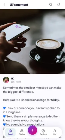A shared moment about a flask of tea left on a wall, with the moment it inspired listed beneath it and a link to open the whole chain.